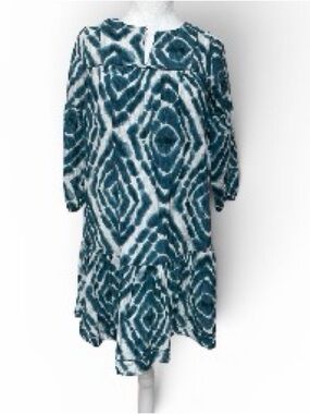 Scotch & Soda printed bottle green ladder tape dress Puff Sleeves lined EUC